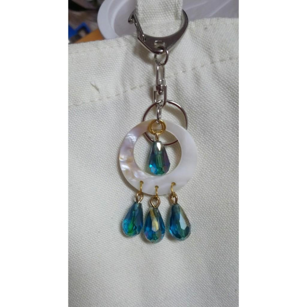 ㊣TiBi手趣㊣鑰匙圈問號C型按壓連結自動旋轉圓圈天然貝殼水鑽捕夢網鑰匙圈-細節圖2