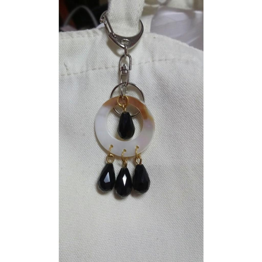 ㊣TiBi手趣㊣鑰匙圈問號C型按壓連結自動旋轉圓圈天然貝殼水鑽捕夢網鑰匙圈-細節圖3