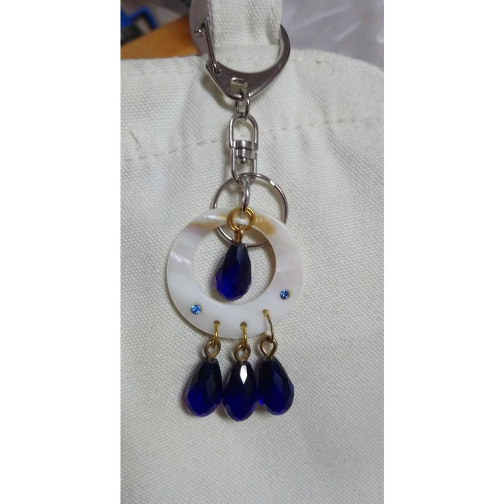 ㊣TiBi手趣㊣鑰匙圈問號C型按壓連結自動旋轉圓圈天然貝殼水鑽捕夢網鑰匙圈-細節圖4