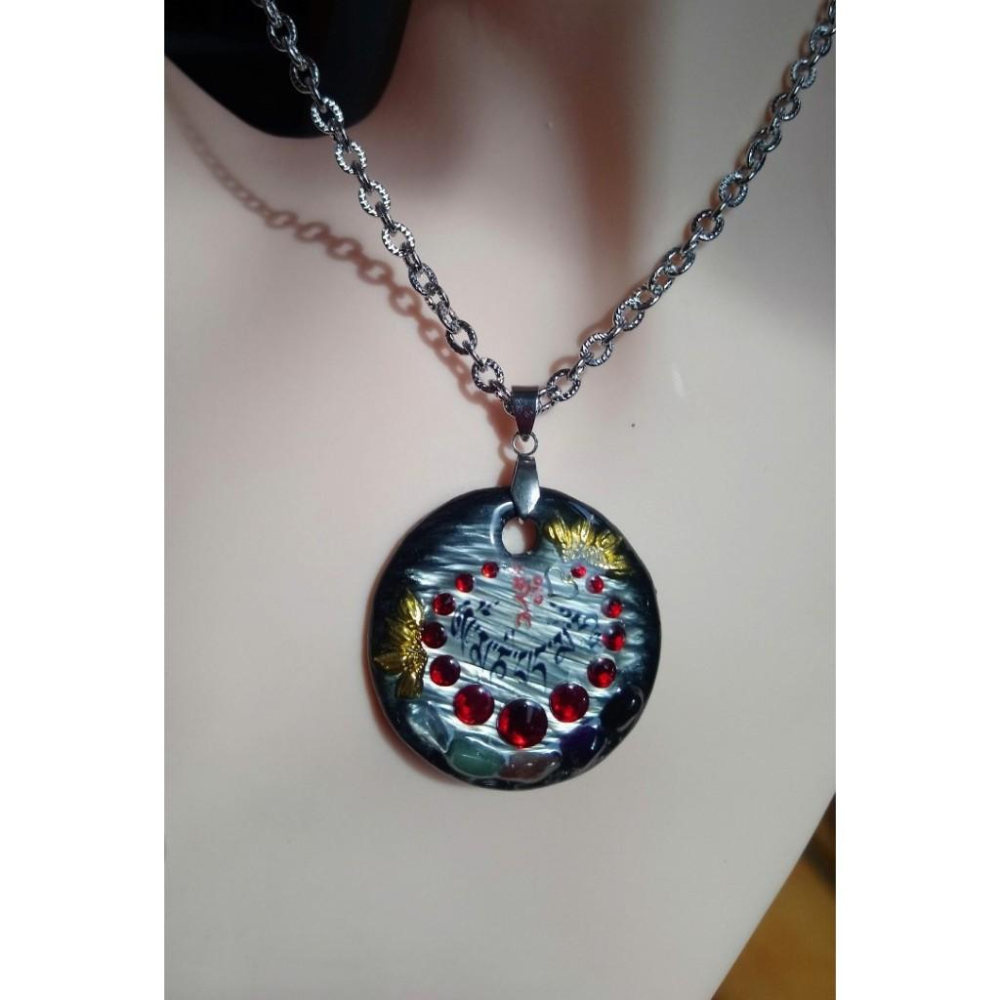 ㊣TiBi手趣㊣防過敏不銹鋼鈦鋼壓褶橢圓項鍊佐特殊綠度母觀世音菩薩藥師佛心咒藏文咒圖騰藏文種子字意象綠色紅色茶色水鑽項鍊-細節圖3