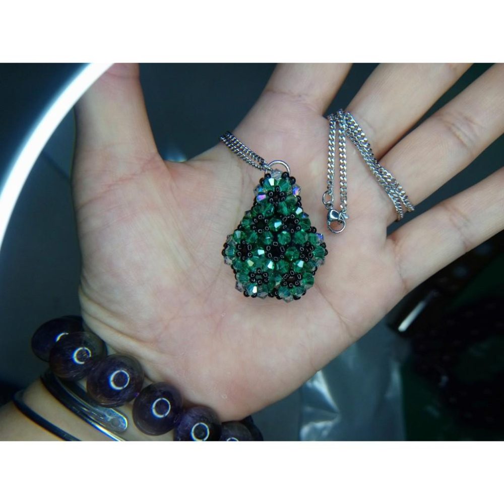 ㊣TiBi手趣㊣拉維德爾爾＞防過敏不銹鋼鈦鋼項鍊天然海藍寶紫水晶瑪瑙碧璽草莓晶能量石水滴寶石型水鑽陶瓷串珠閃閃雙面吊墜-細節圖2