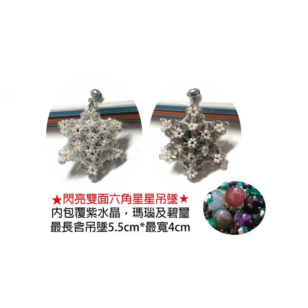 手創組新品～題び手趣～拉維德爾＞中性316不銹鋼鈦鋼吊墜頭六芒星大星星流星紫水晶瑪瑙碧璽能量石水鑽米珠雙面吊墜-細節圖2