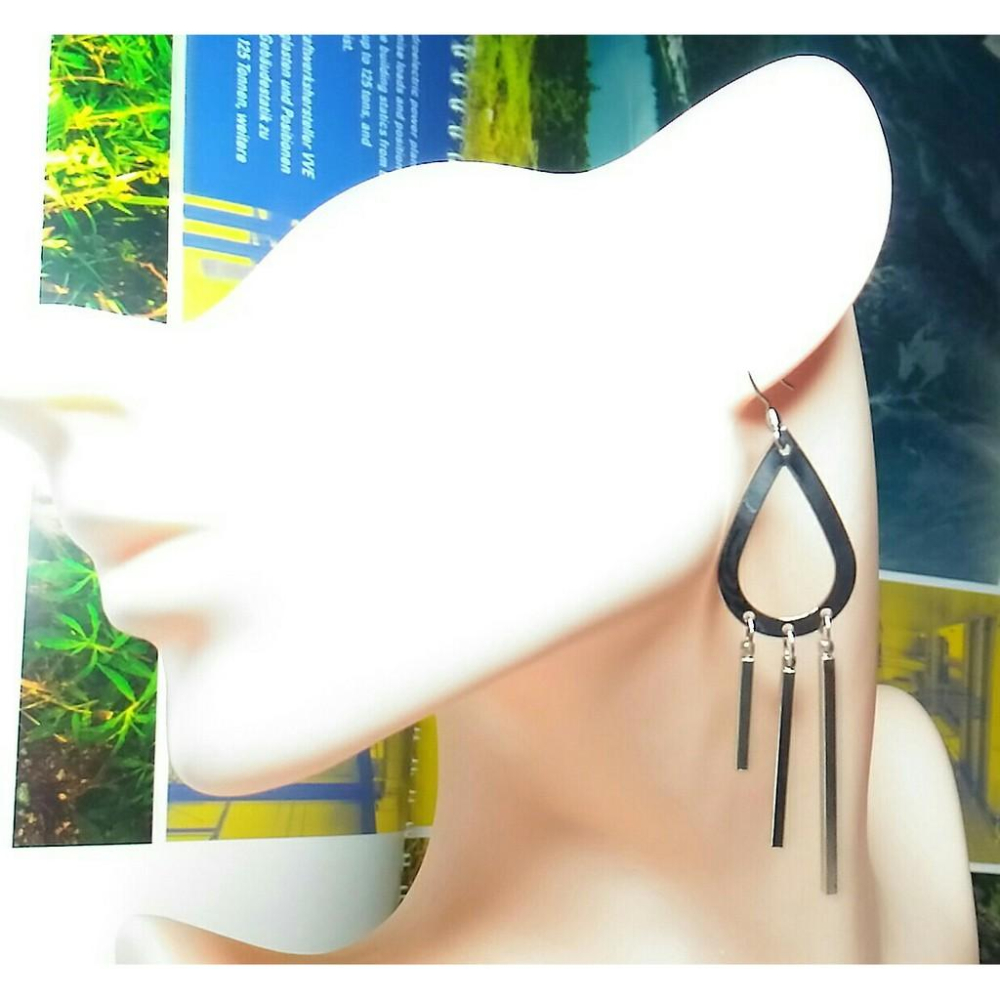 題ピ＞防過敏316不銹鋼前衛金屬風格錐形水滴立體長條流蘇耳鈎耳釘耳環-細節圖2