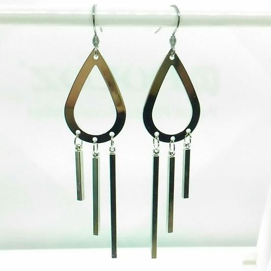 題ピ＞防過敏316不銹鋼前衛金屬風格錐形水滴立體長條流蘇耳鈎耳釘耳環-細節圖3