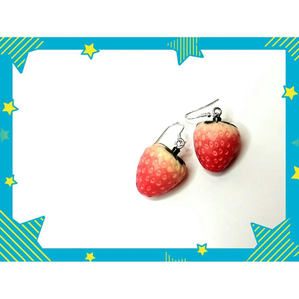 題ピ＞防過敏S925純銀針可愛美美草莓耳鈎耳針耳釘耳環-細節圖3