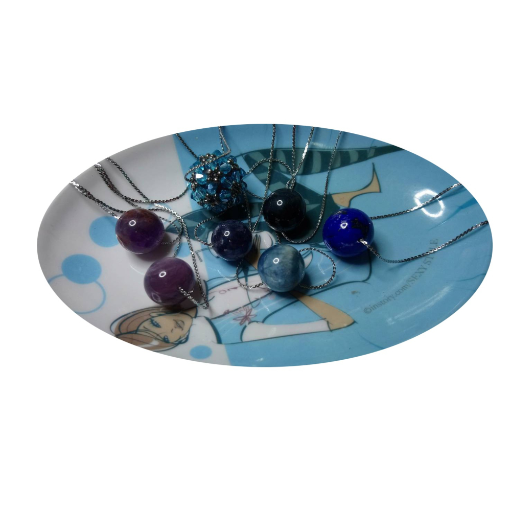 ㊣TiBi手趣㊣礦石系列吊墜項鍊＞防過敏不銹鋼鈦鋼鎖骨閃光鍊佐內天然紫碧璽14.5MM+圓球圓珠外水鑽串珠19.5MM-細節圖3