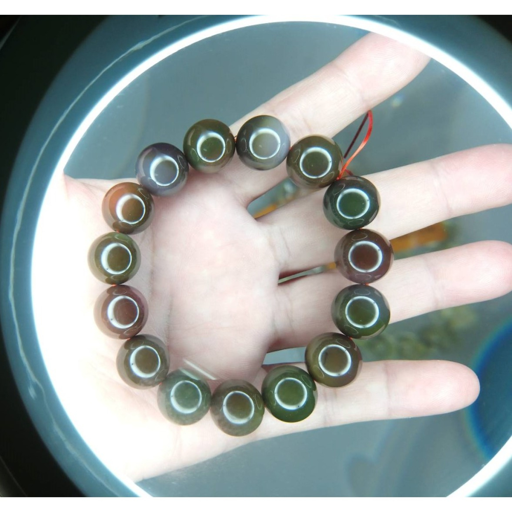 ㊣TiBi手趣㊣◆情牽水晶時刻舒心◆天然紫綠藍棕鹽源瑪瑙滿肉滿色14.5mm+手串手鍊素串~手圍19CM-細節圖2