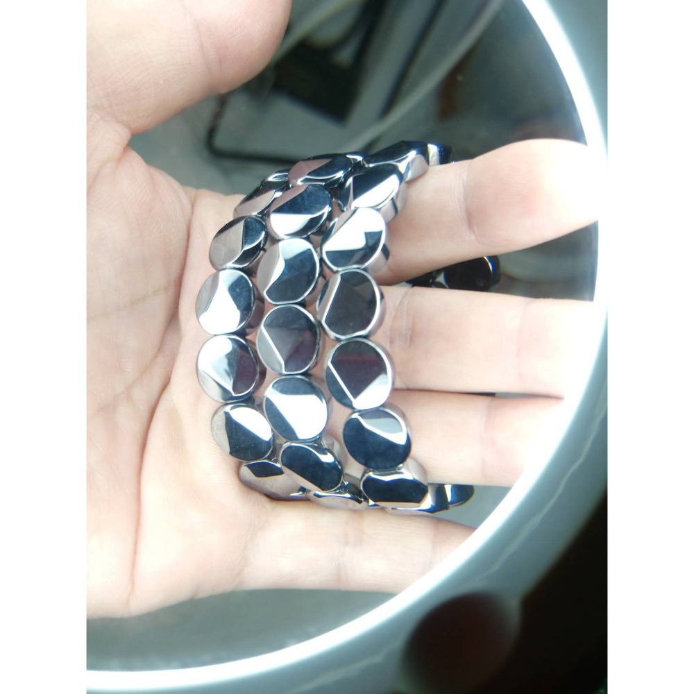 ㊣TiBi手趣㊣◆情牽水晶時刻舒心◆能量鈦赫茲石太赫茲石12mm+圓形圓圈扁狀立體三角切面手串手排素串~手圍16CM-細節圖2