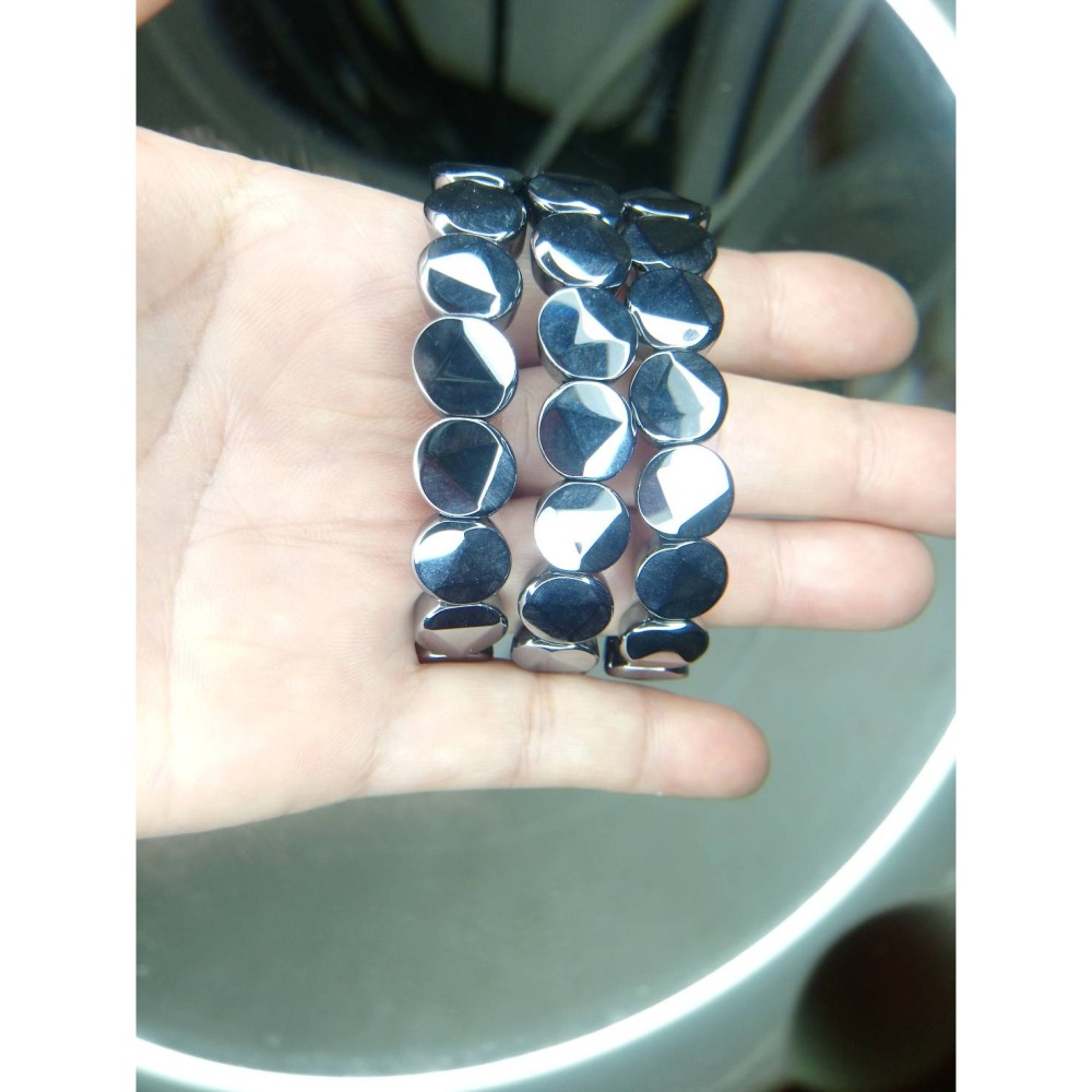 ㊣TiBi手趣㊣◆情牽水晶時刻舒心◆能量鈦赫茲石太赫茲石12mm+圓形圓圈扁狀立體三角切面手串手排素串~手圍16CM-細節圖3