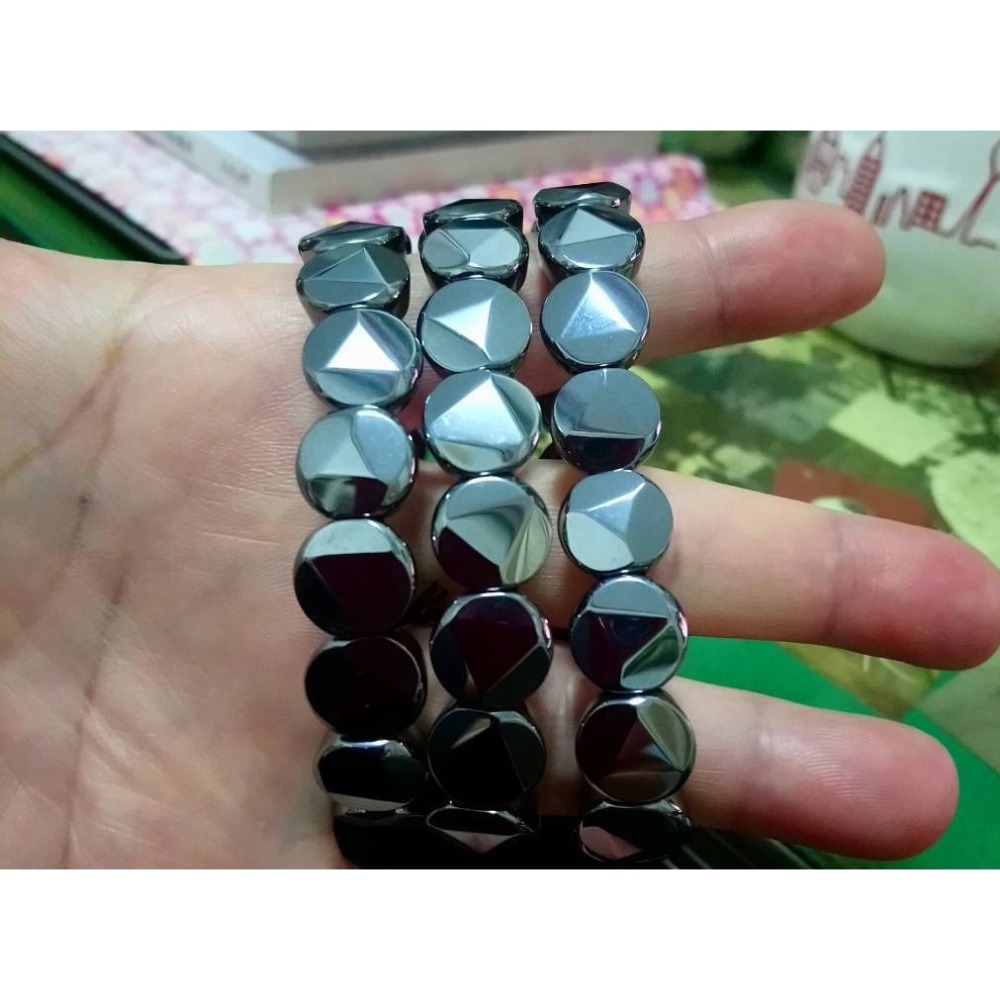 ㊣TiBi手趣㊣◆情牽水晶時刻舒心◆能量鈦赫茲石太赫茲石12mm+圓形圓圈扁狀立體三角切面手串手排素串~手圍16CM-細節圖4