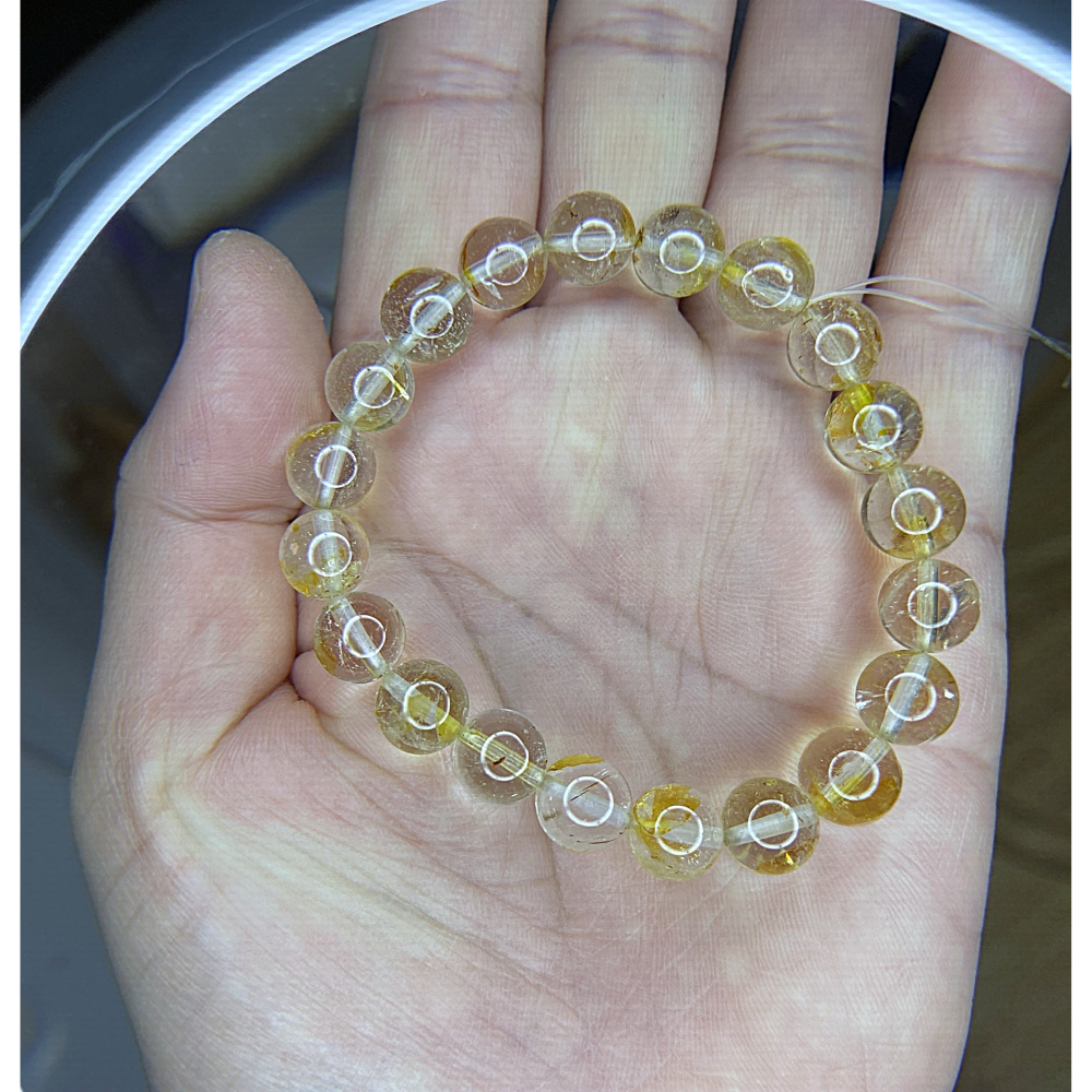 ㊣TiBi手趣㊣◆情牽水晶時刻舒心◆天然水晶托帕石黃托帕桂花托帕共生黃閃靈黃玉托帕9.5mm+手串素串~手圍16CM-細節圖2