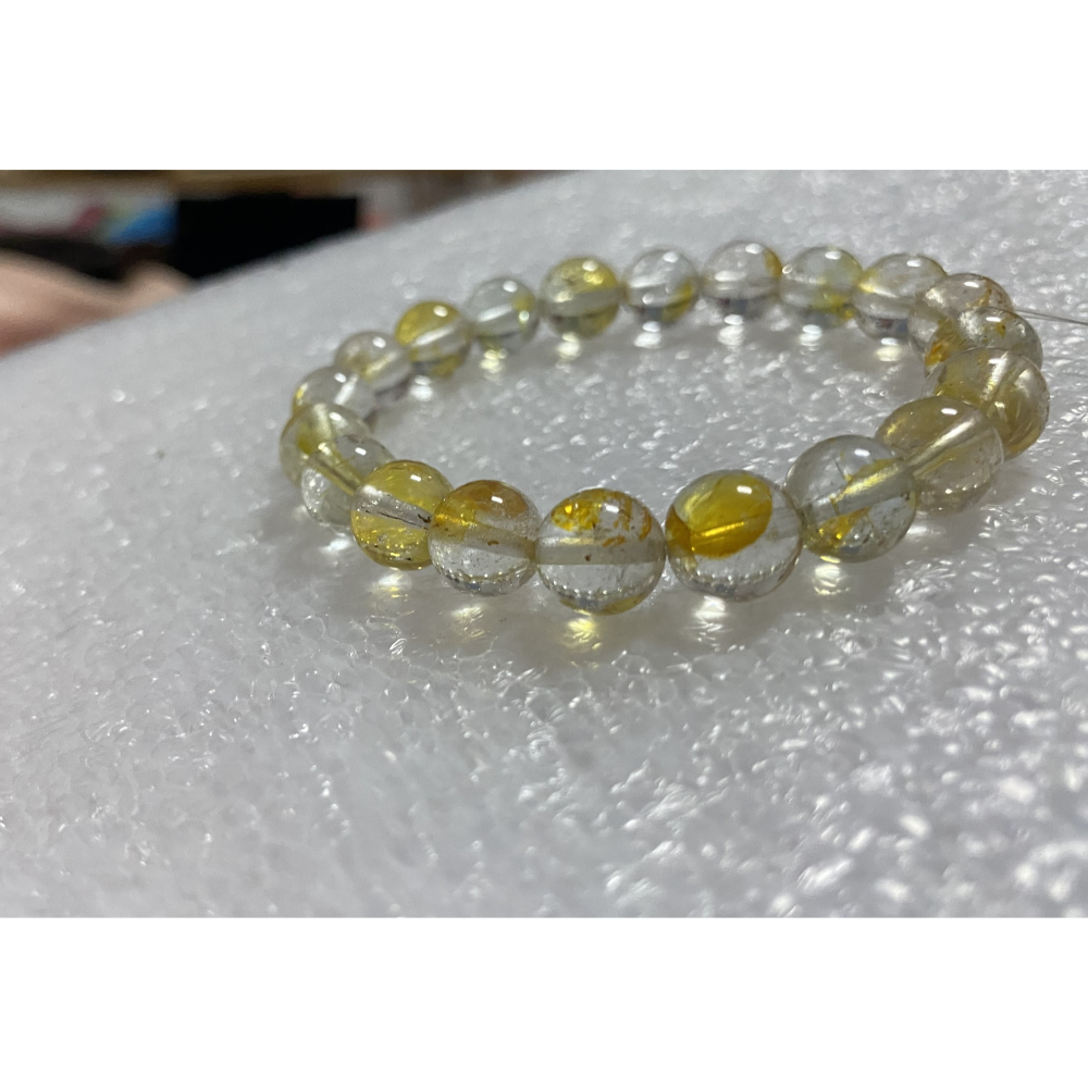 ㊣TiBi手趣㊣◆情牽水晶時刻舒心◆天然水晶托帕石黃托帕桂花托帕共生黃閃靈黃玉托帕9.5mm+手串素串~手圍16CM-細節圖3