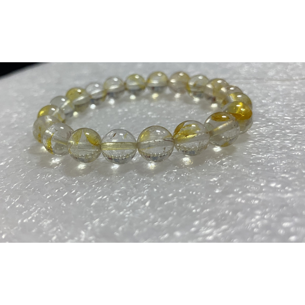 ㊣TiBi手趣㊣◆情牽水晶時刻舒心◆天然水晶托帕石黃托帕桂花托帕共生黃閃靈黃玉托帕9.5mm+手串素串~手圍16CM-細節圖4