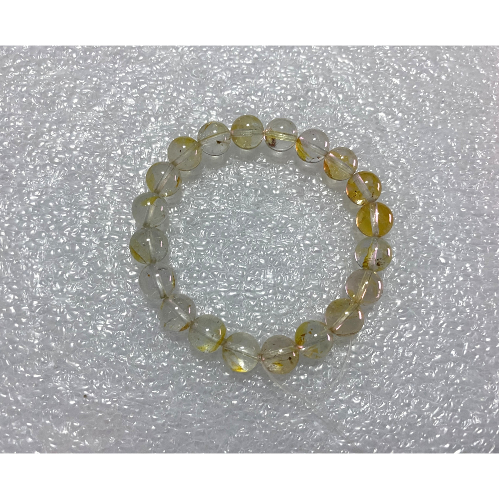 ㊣TiBi手趣㊣◆情牽水晶時刻舒心◆天然水晶托帕石黃托帕桂花托帕共生黃閃靈黃玉托帕9.5mm+手串素串~手圍16CM-細節圖6