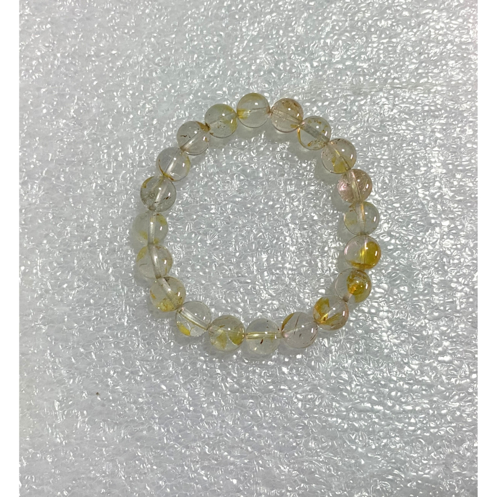 ㊣TiBi手趣㊣◆情牽水晶時刻舒心◆天然水晶托帕石黃托帕桂花托帕共生黃閃靈黃玉托帕9.5mm+手串素串~手圍16CM-細節圖7