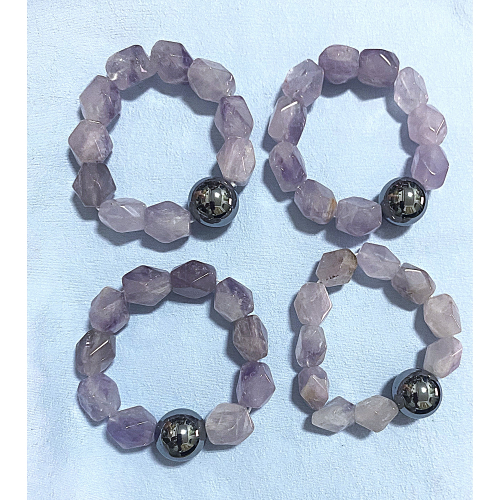 ㊣TiBi手趣㊣◆情牽水晶時刻舒心◆天然太赫茲薰衣草紫水晶不規則幾何六邊菱形切面12-13-20mm+手圍18-19cm-細節圖2