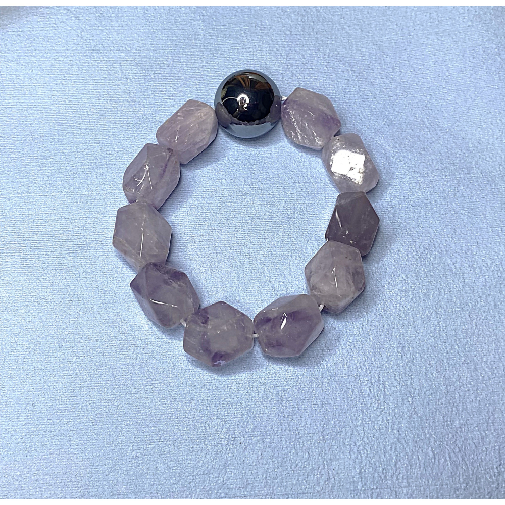 ㊣TiBi手趣㊣◆情牽水晶時刻舒心◆天然太赫茲薰衣草紫水晶不規則幾何六邊菱形切面12-13-20mm+手圍18-19cm-細節圖6