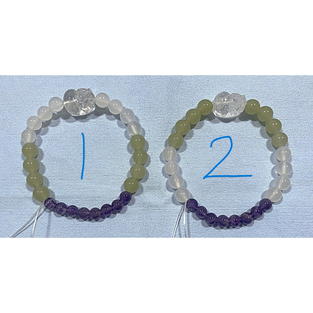 ㊣TiBi手趣㊣◆情牽水晶時刻舒心◆天然白水晶如意雕花貔貅瑪瑙碳酸鹽質玉紫水晶岫玉簡單設計款mm+手圍16-17cm-細節圖2