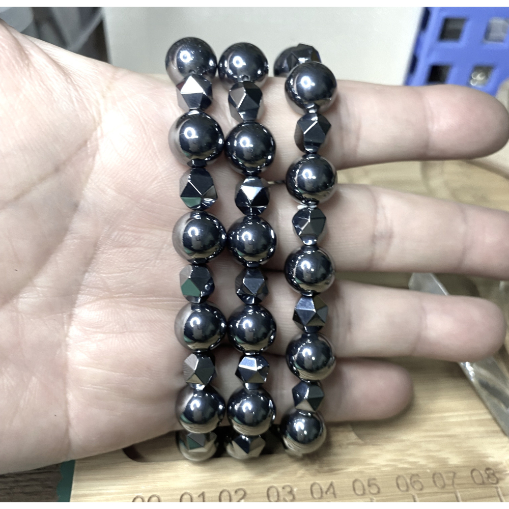 ㊣TiBi手趣㊣◆情牽水晶時刻舒心◆能量鈦赫茲石太赫茲石6.5-10mm+圓珠切面珠交錯手鍊手串手圈~手圍17CM-細節圖2