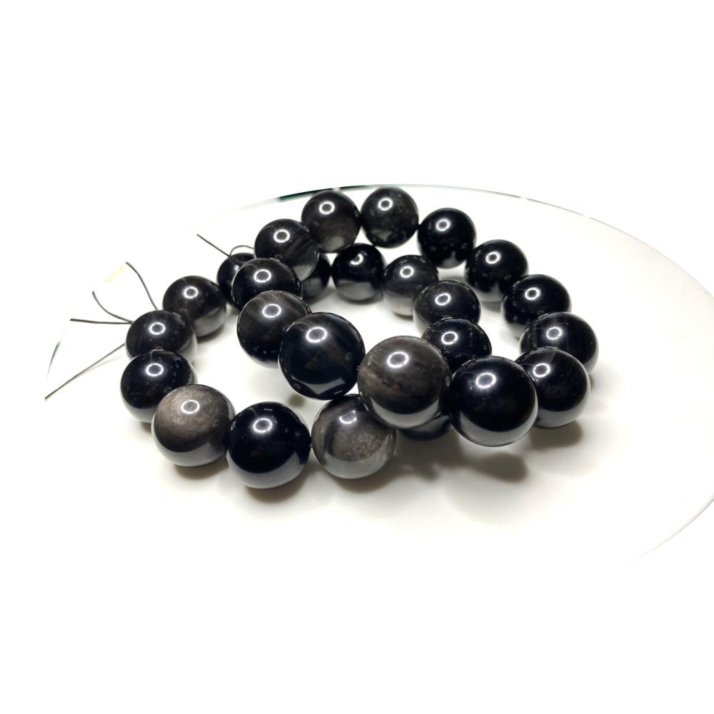 ㊣TiBi手趣㊣◆情牽水晶時刻舒心◆天然避邪水晶黑曜石之銀曜石18mm+手圍21-21.5cm-細節圖2