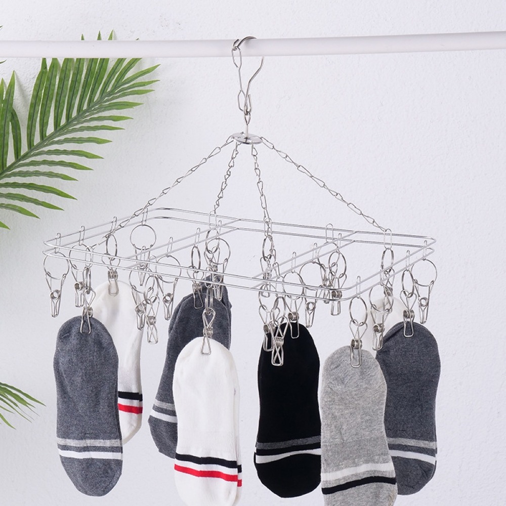 【同闆購物】20夾不鏽鋼曬衣架 防風曬衣架 曬衣夾 曬襪架 曬內褲衣夾 防風掛勾 曬襪鐵架 不銹鋼曬衣架 晾衣夾-細節圖2