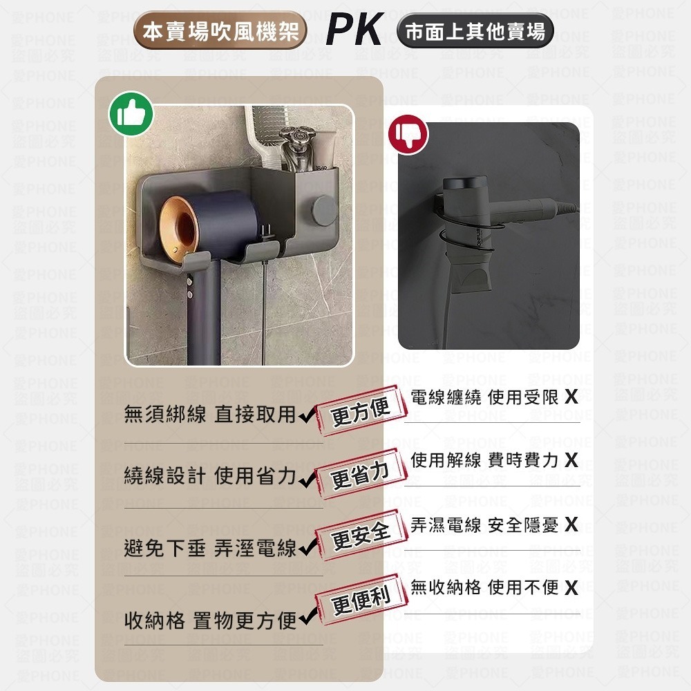 【同闆購物】 吹風機架 免釘 吹風機收納架 置物架 掛架 收納架 多功能吹風機架 無印風 收納支架 適用dyson-細節圖2