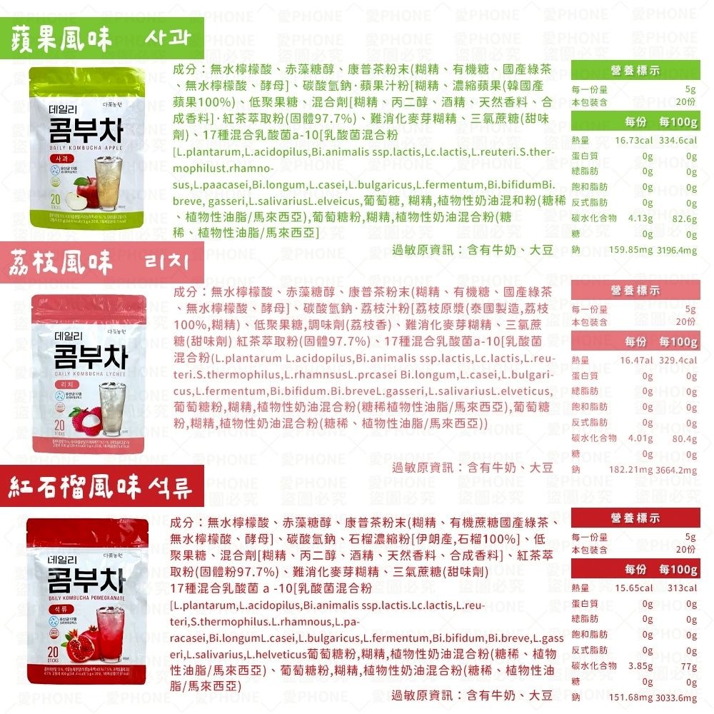 【同闆購物】韓國DaNongWon 5g 康普茶 13種口味 콤부차酵素飲 每日康普茶 乳酸菌康普茶 日常神纖康普茶-細節圖6