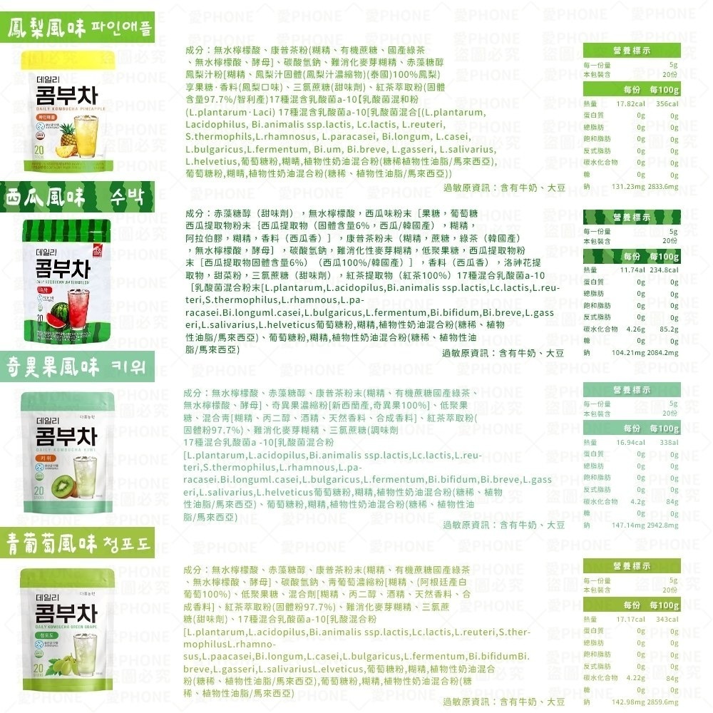 【同闆購物】韓國DaNongWon 5g 康普茶 13種口味 콤부차酵素飲 每日康普茶 乳酸菌康普茶 日常神纖康普茶-細節圖8
