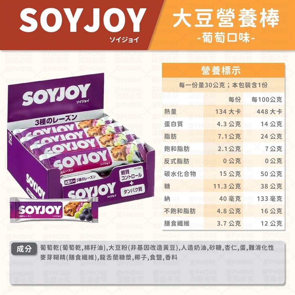 SOYJOY 大豆營養棒 營養棒 運動食品 餅乾 大豆棒 營養高糧餅乾 水果營養棒  能量補充 膳食纖維  大豆蛋白棒-規格圖7