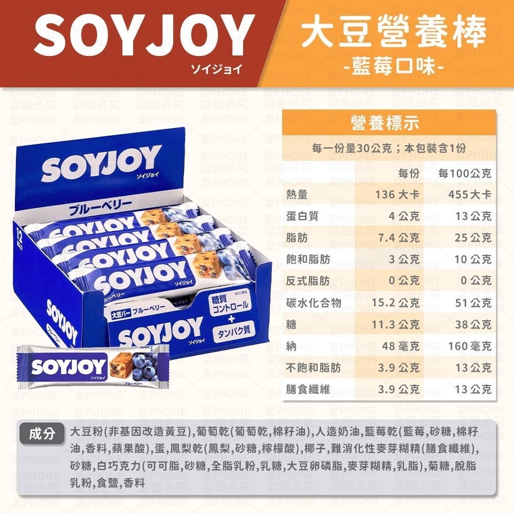 SOYJOY 大豆營養棒 營養棒 運動食品 餅乾 大豆棒 營養高糧餅乾 水果營養棒  能量補充 膳食纖維  大豆蛋白棒-規格圖4