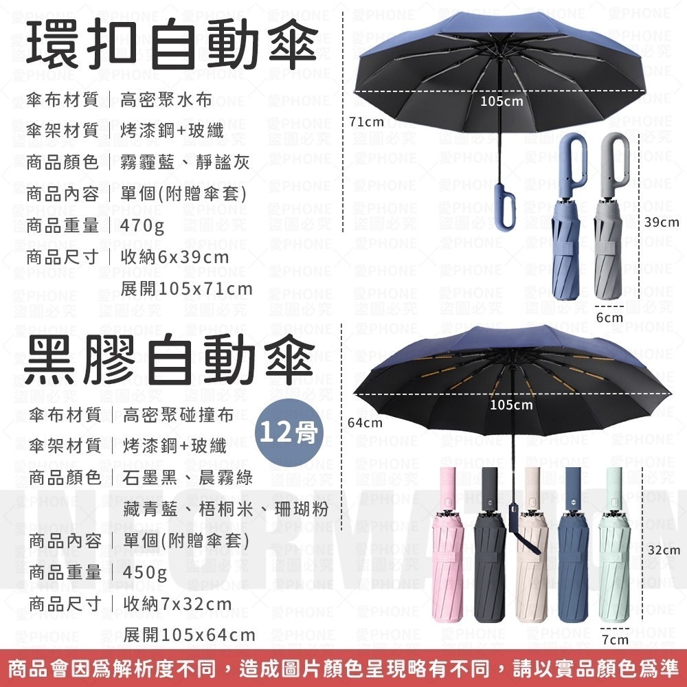 雨傘 環扣自動傘 勾勾傘 自動傘 12骨自動傘 大雨傘 扣環傘 摺疊傘 UV傘 遮陽傘 自動雨傘 陽傘 黑膠傘 晴雨傘-細節圖6
