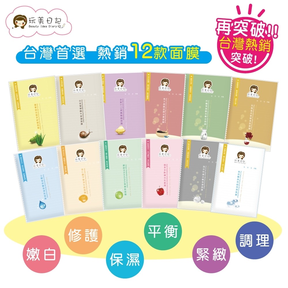玩美日記面膜 玩美日記 水絲布面膜 面膜 敷臉 玩美面膜 台灣製  12款熱銷面膜-細節圖3