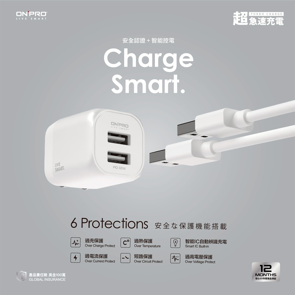 ONPRO 雙孔充電器 商檢認證 充電頭 USB充電頭 USB-A TypeC 48W 30W 豆腐頭 PD快充頭-細節圖3