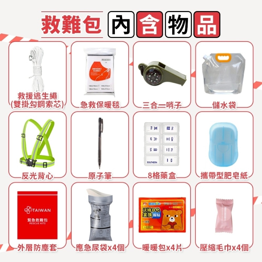 救難包 34合1 台灣緊急救難包 避難包 全台配件最齊全 地震包 救援包 急救包 防災包 醫藥包 求生包 緊急避難包-細節圖5