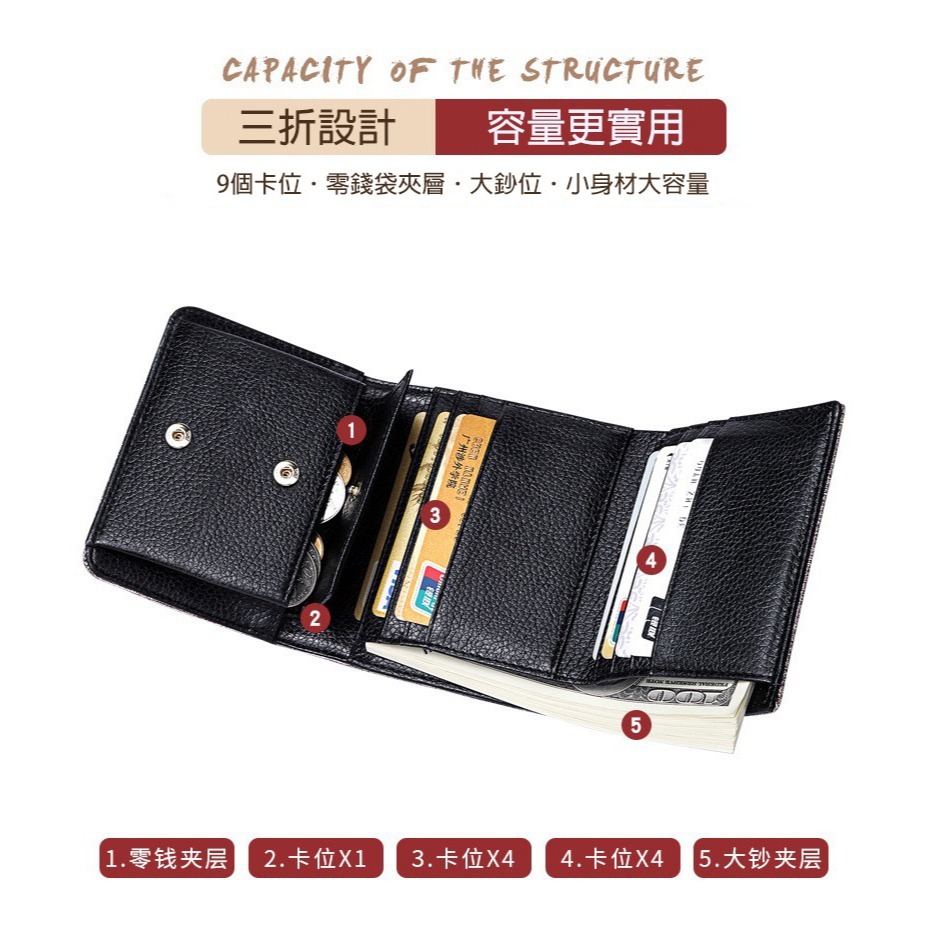 【禎一】D字扣 真皮短夾 皮夾 錢包 短夾女生 BYN006-細節圖4