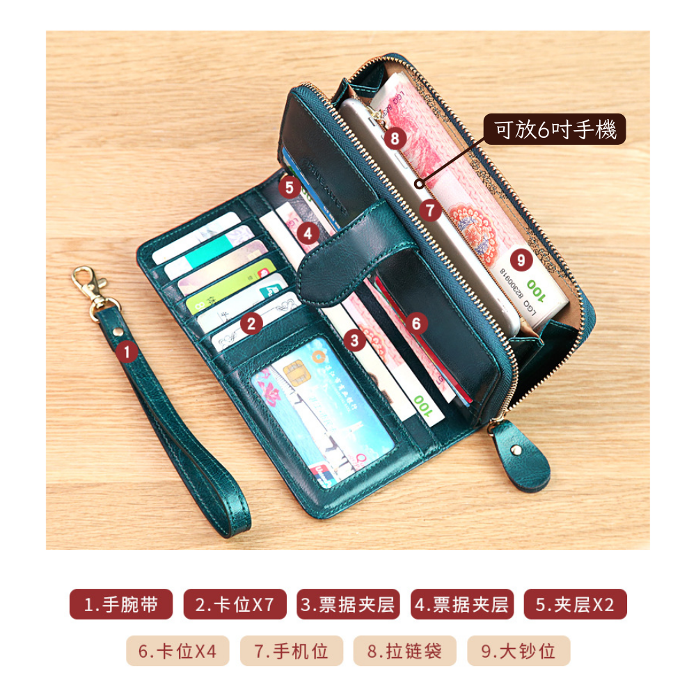 【禎一】真皮長夾 復古風 皮夾 錢包 長夾女生 BYN013-細節圖5