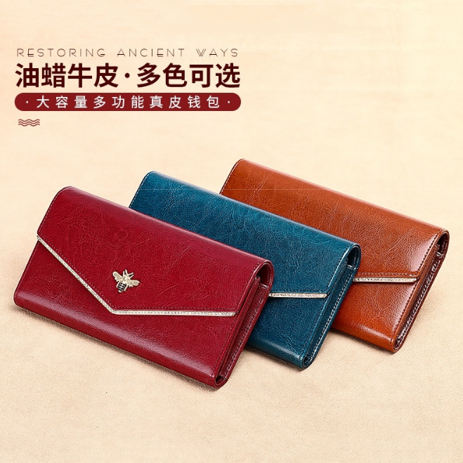 【禎一】真皮長夾 復古風 防盜刷 皮夾 錢包 長夾女生 BYN033-細節圖2