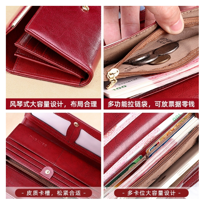 【禎一】真皮長夾 復古風 防盜刷 皮夾 錢包 長夾女生 BYN033-細節圖8