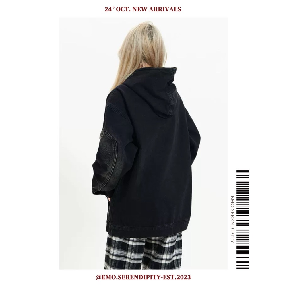 ☺︎ EMO41005-1ㅣ美式水洗做舊牛仔帽T-細節圖4