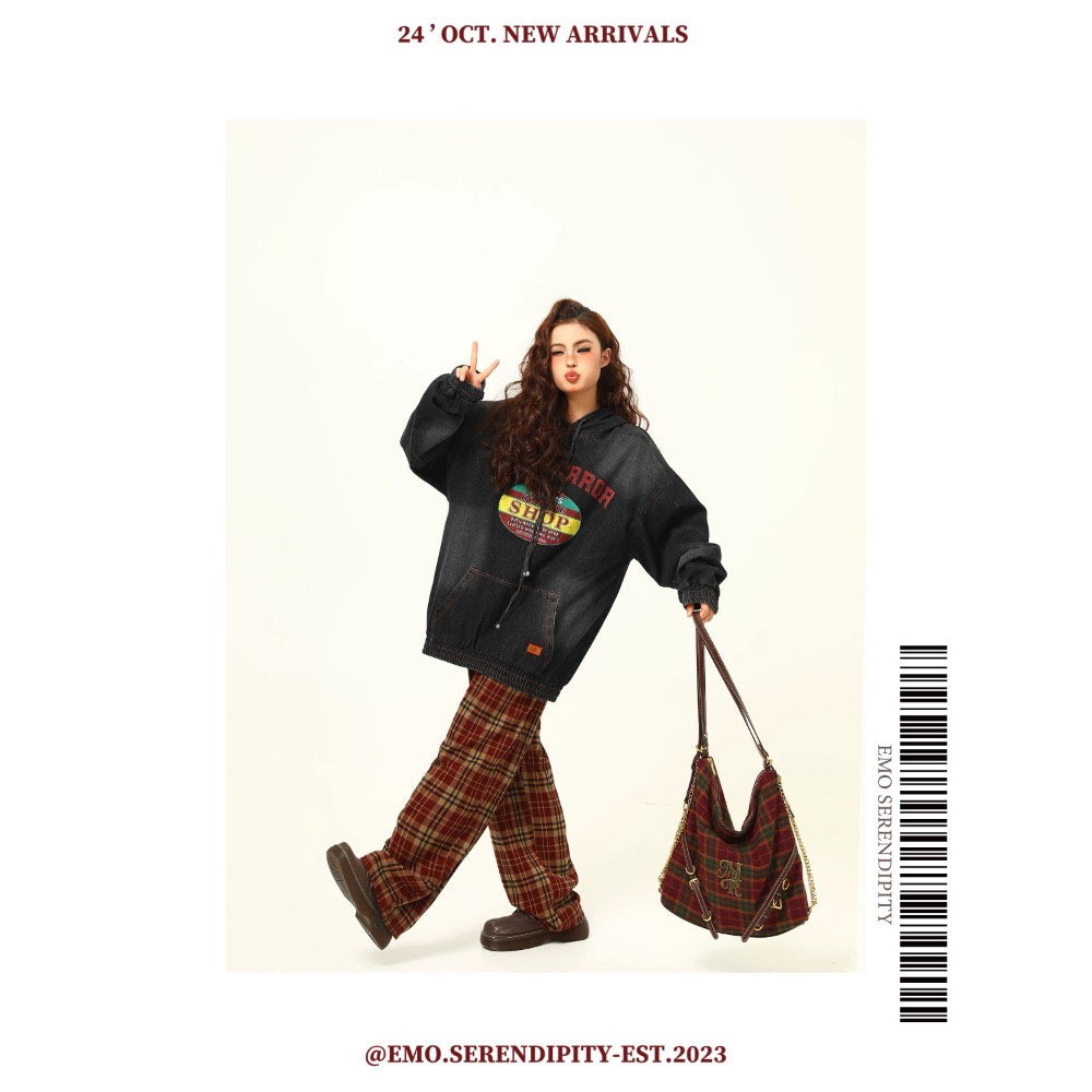 ☺︎ EMO41005-2ㅣ美式復古重磅水洗牛仔帽T-細節圖3