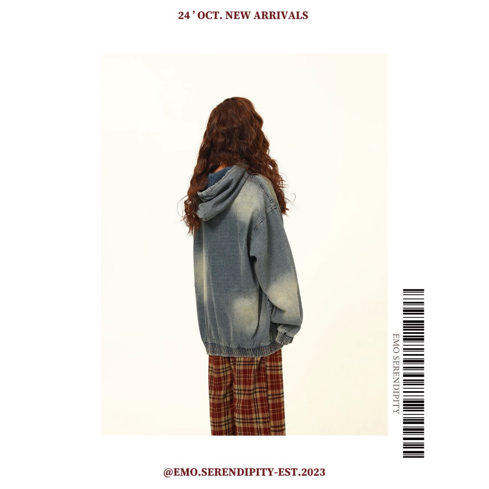 ☺︎ EMO41005-2ㅣ美式復古重磅水洗牛仔帽T-細節圖4