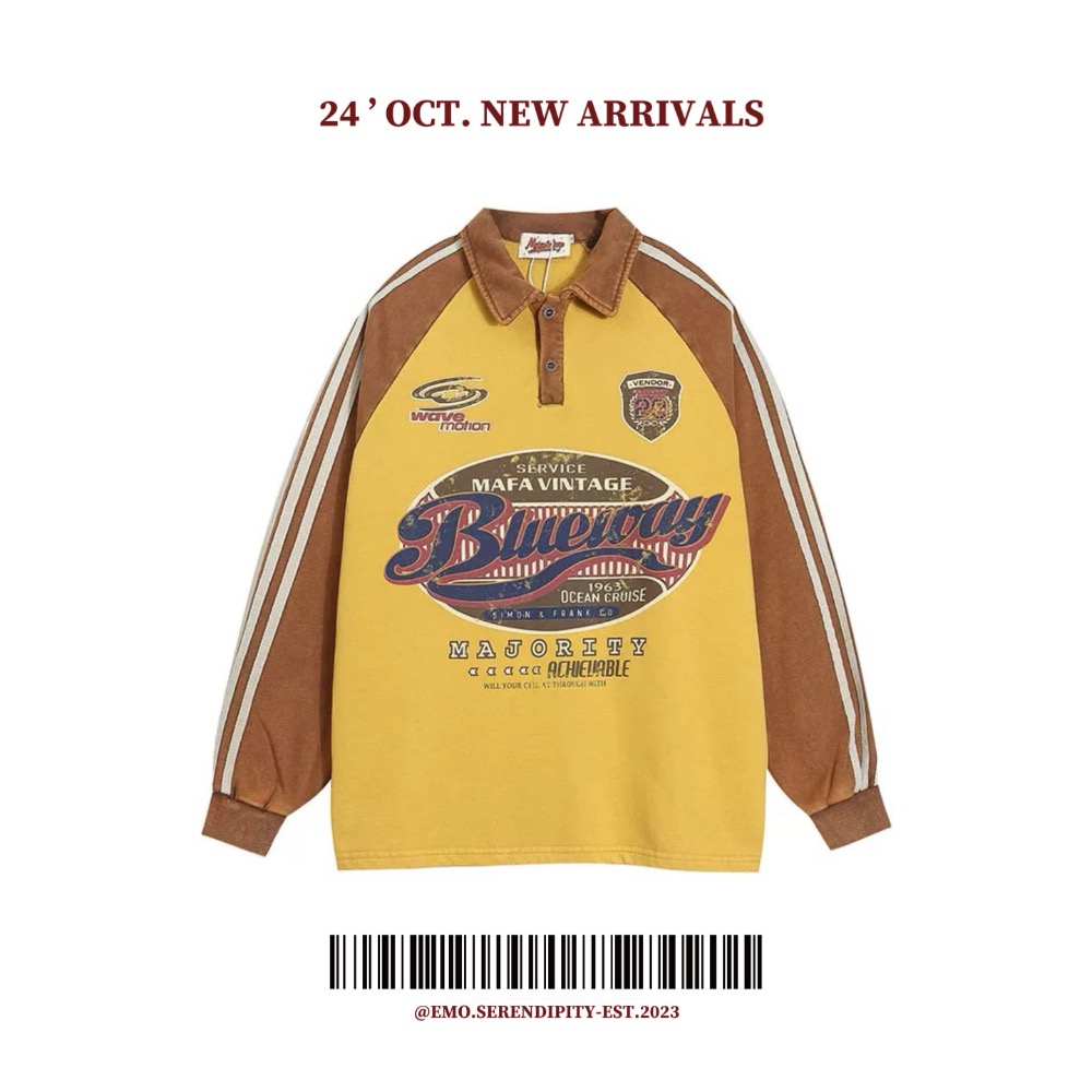 ☺︎ EMO41005-8ㅣ美式復古polo領衛衣-規格圖10