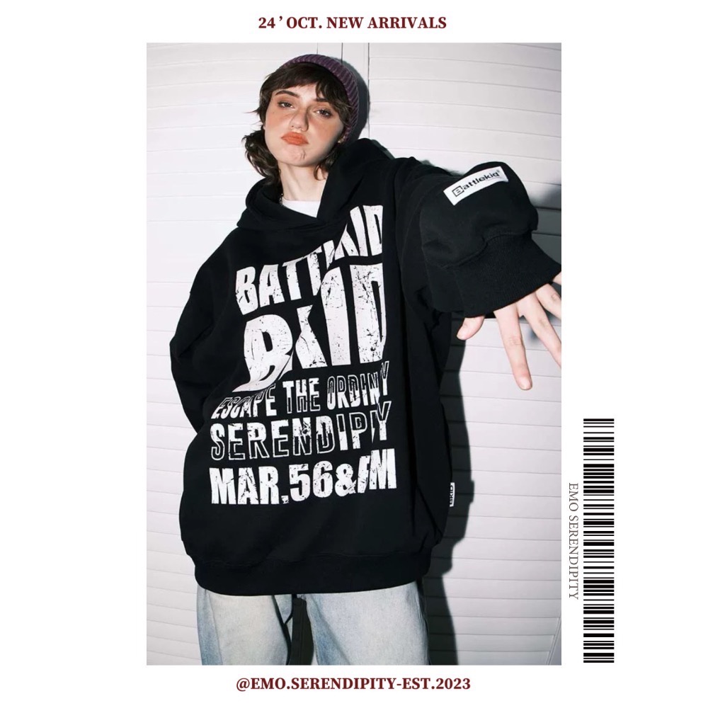 ☺︎ EMO41022-18ㅣ美式復古斑駁字母連帽衛衣-規格圖10