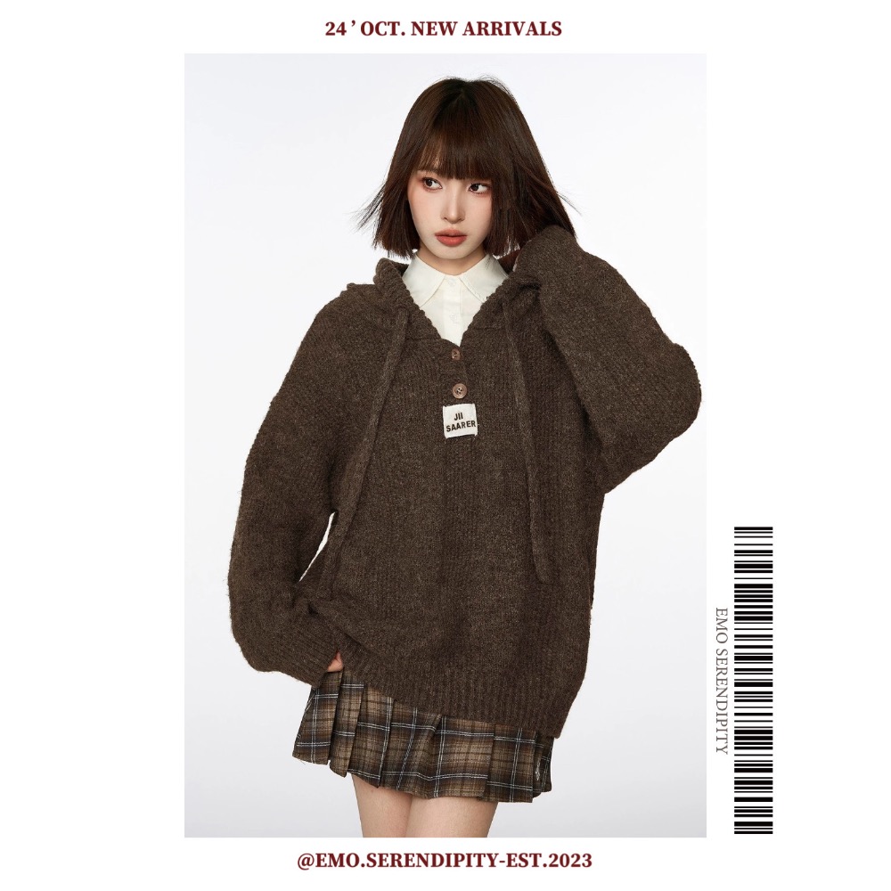 ☺︎ EMO41031-9ㅣ連帽套頭針織毛衣外套-規格圖2
