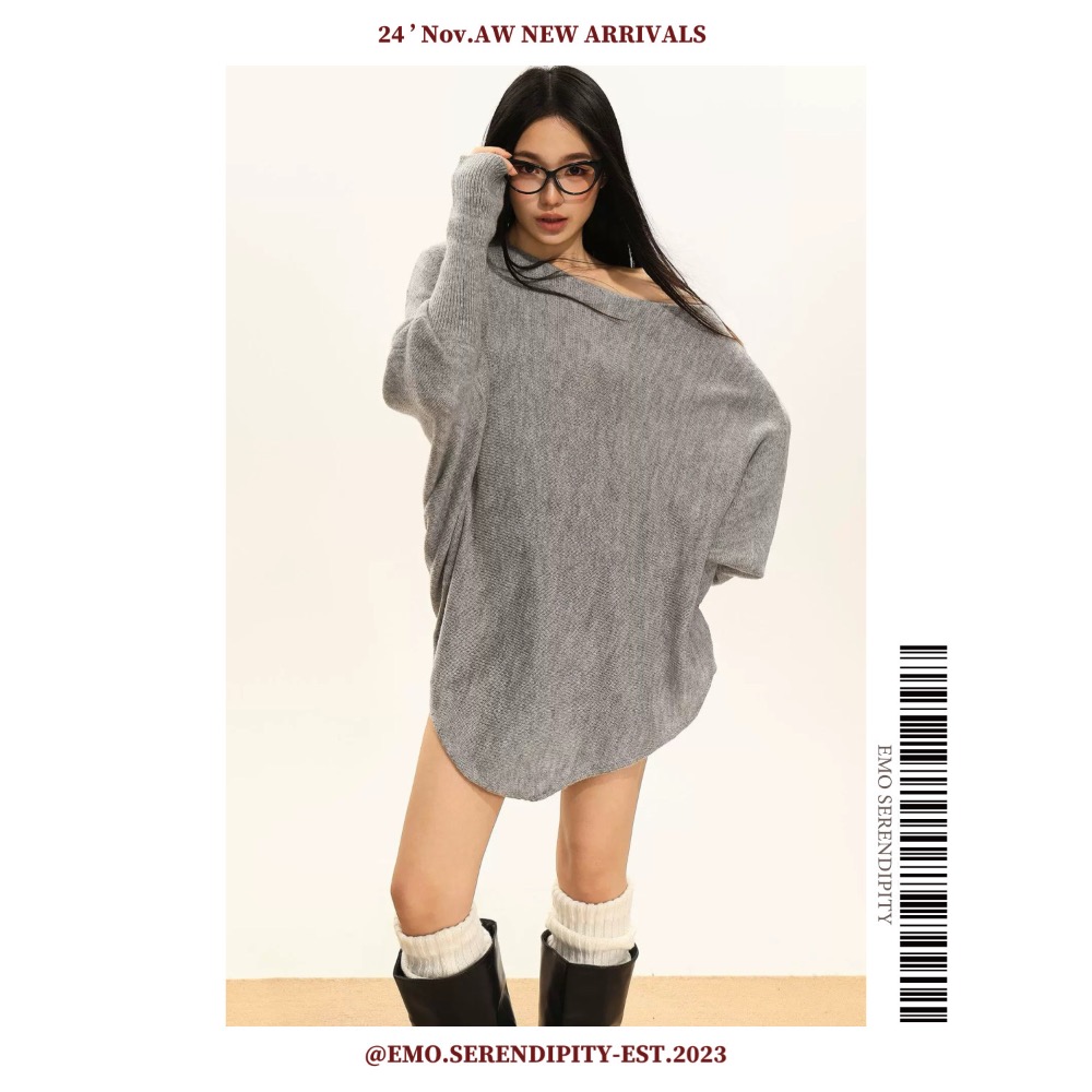☺︎ EMO41102-11ㅣ秋冬女裝一字領斜肩衛衣-規格圖7