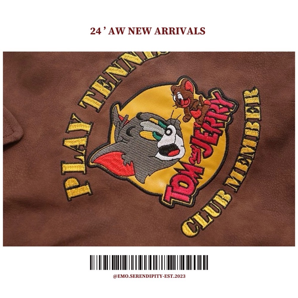 ☺︎ EMO41126ㅣ美式復古湯姆傑利刺繡PU皮夾克-細節圖7