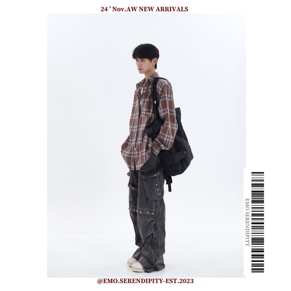 ☺︎ EMO41212ㅣ美式復古格紋廓形棉質襯衫-細節圖7