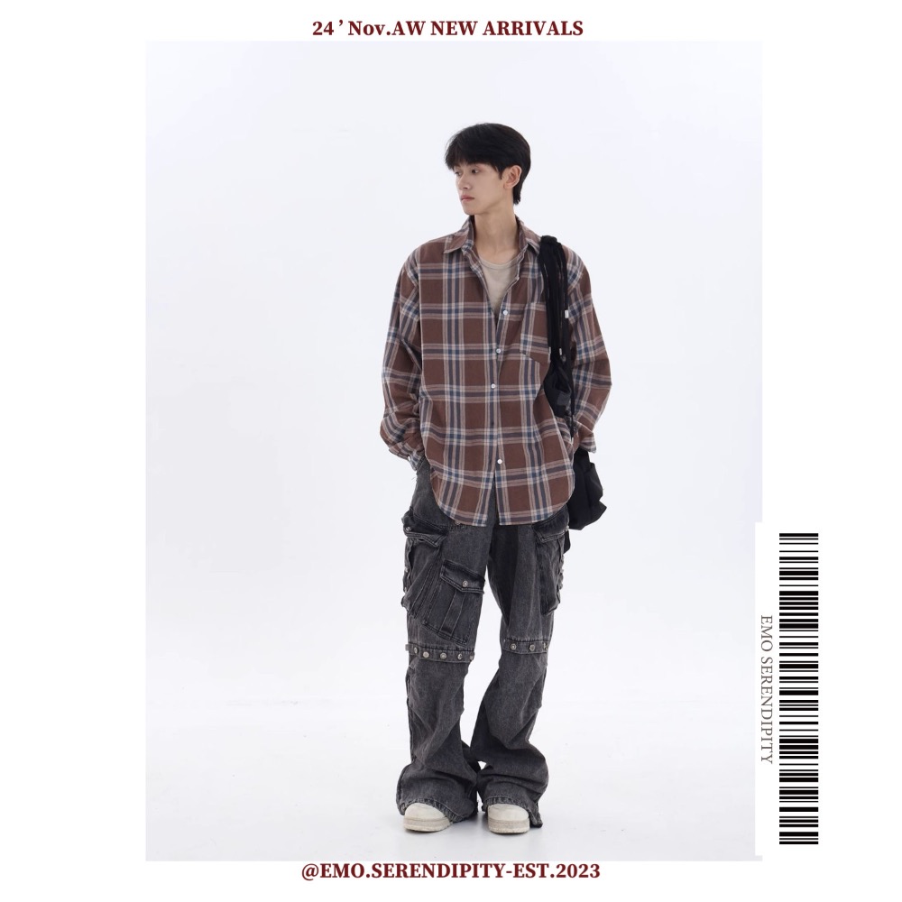 ☺︎ EMO41212ㅣ美式復古格紋廓形棉質襯衫-細節圖8