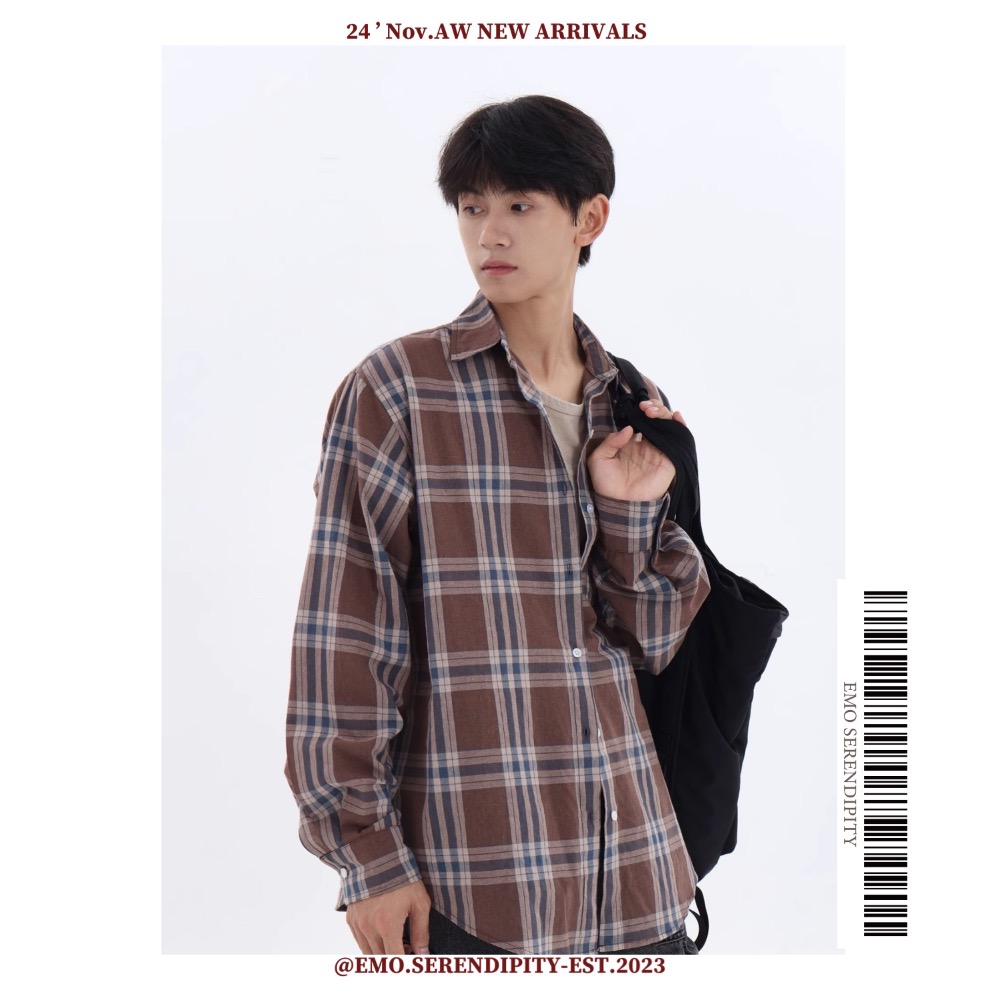 ☺︎ EMO41212ㅣ美式復古格紋廓形棉質襯衫-細節圖9