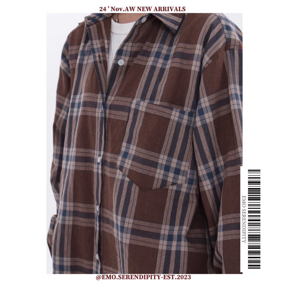 ☺︎ EMO41212ㅣ美式復古格紋廓形棉質襯衫-規格圖9